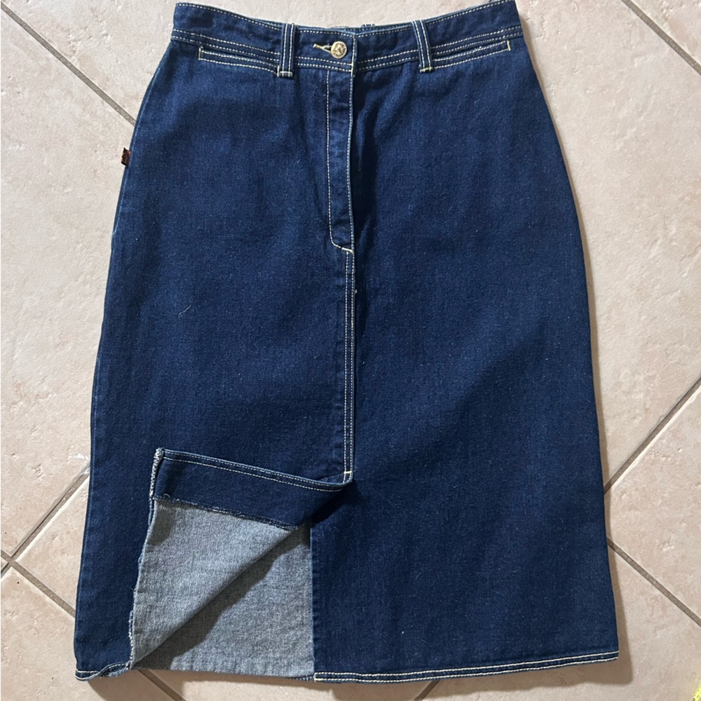 VTG 80s Denim Pencil Skirt High Waist Dark Wash Jordache Blue Jeans Midi. S/M